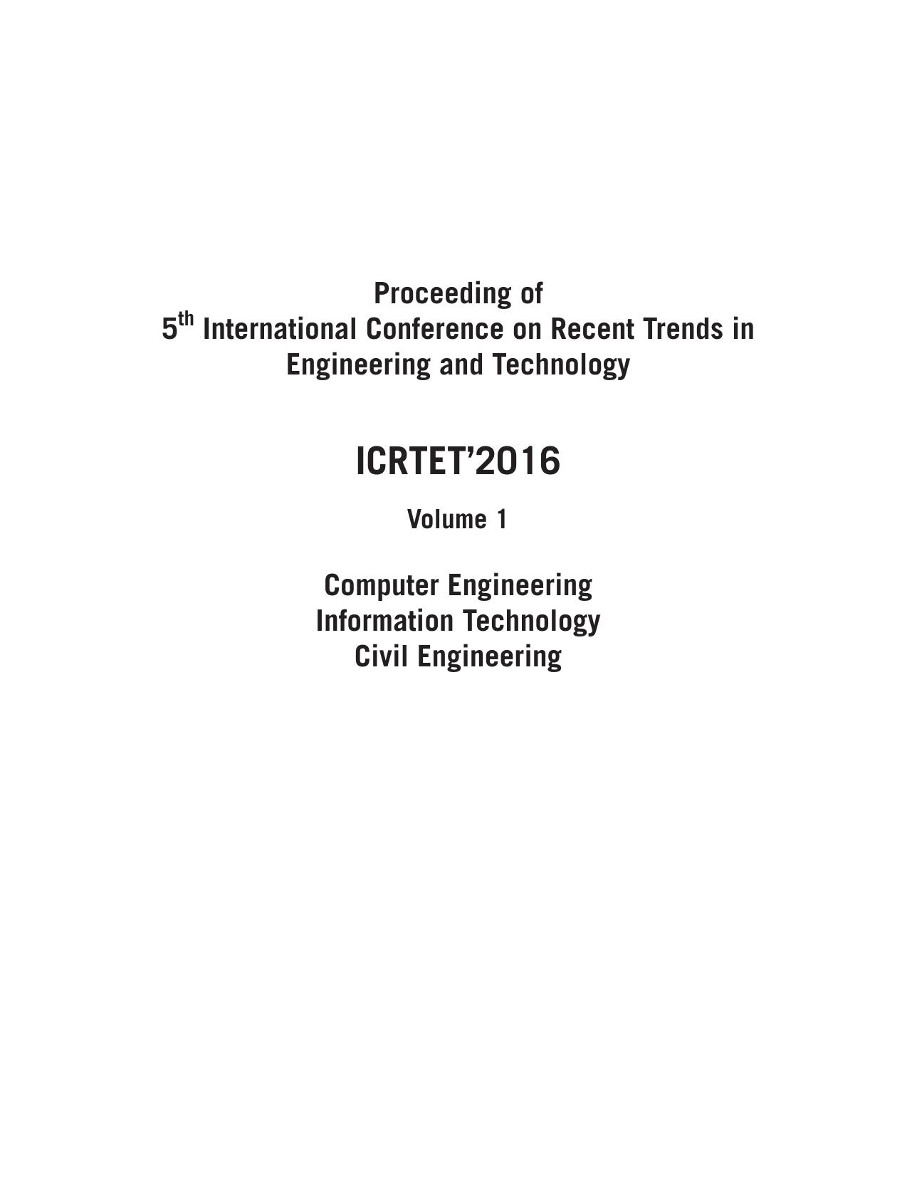 Proceeding of 5th International Conference on Recent Trends in Engineering and Technology ICRTET 2016 Vol 1 Rathore and Bhirud