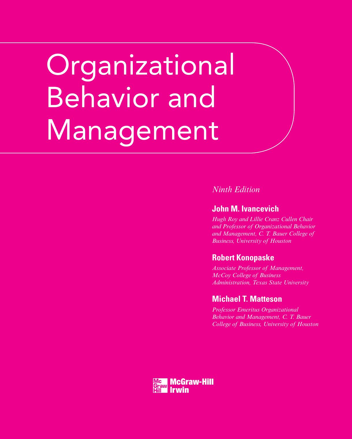 Organizational Behavior and Management Ivancevich John