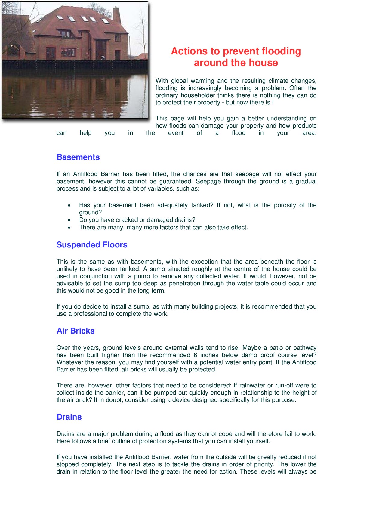 Actions to prevent flooding around the house