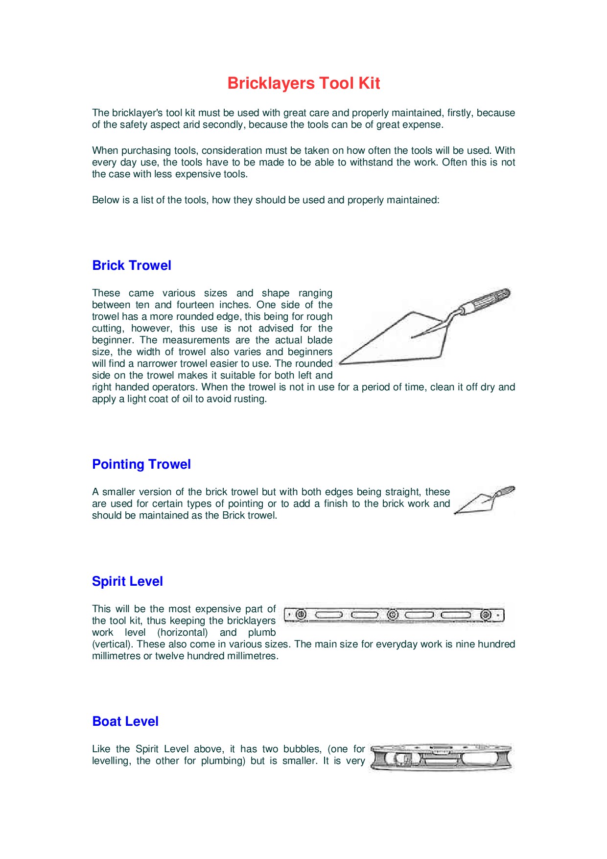 Bricklayers Tool Kit 