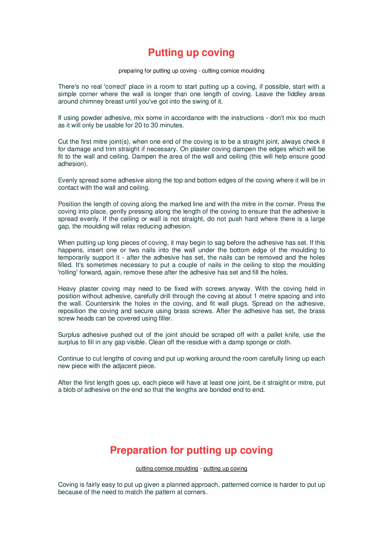 Cornices and Coving - general 
