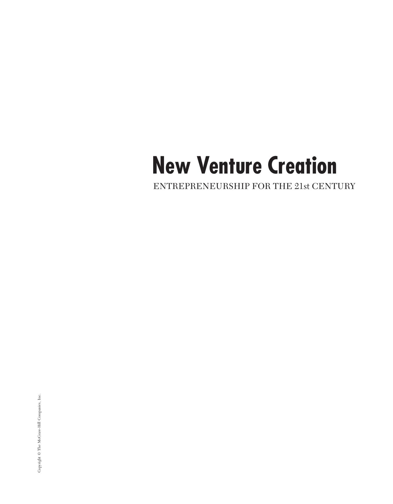 New Venture Creation Entrepreneurship for the 21st Century Timmons Jeffry
