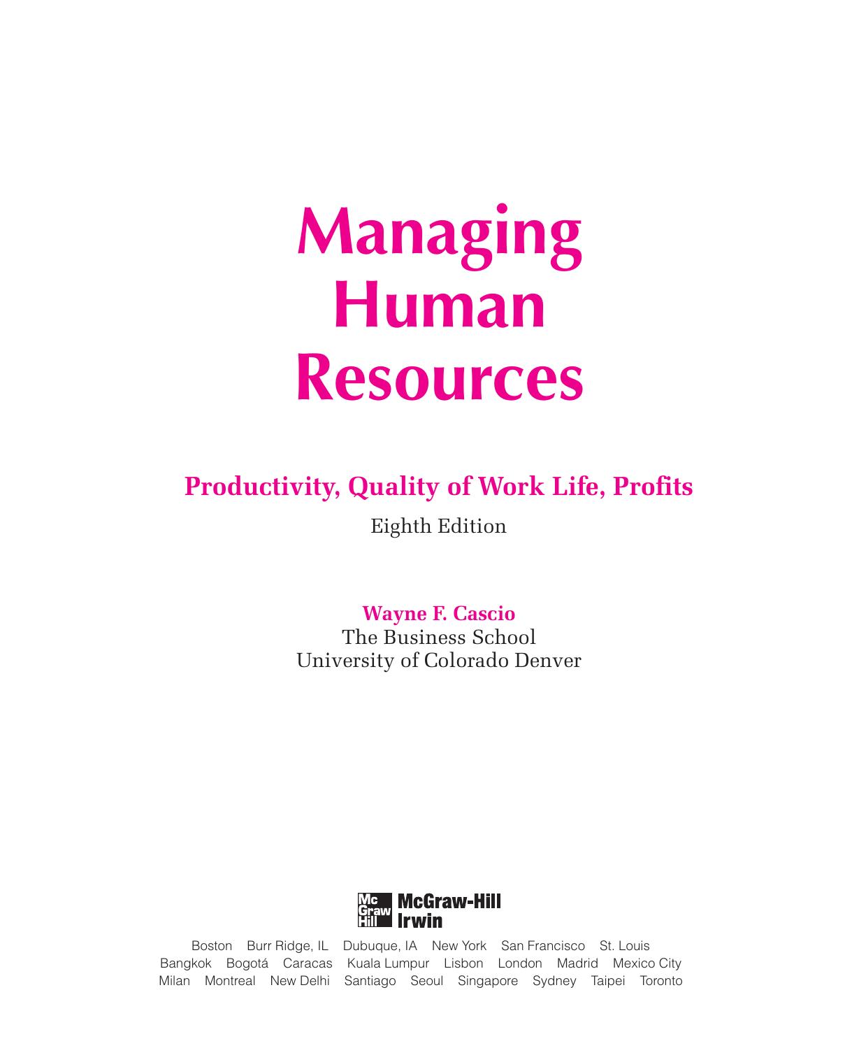 Managing Human Resources Cascio Wayne