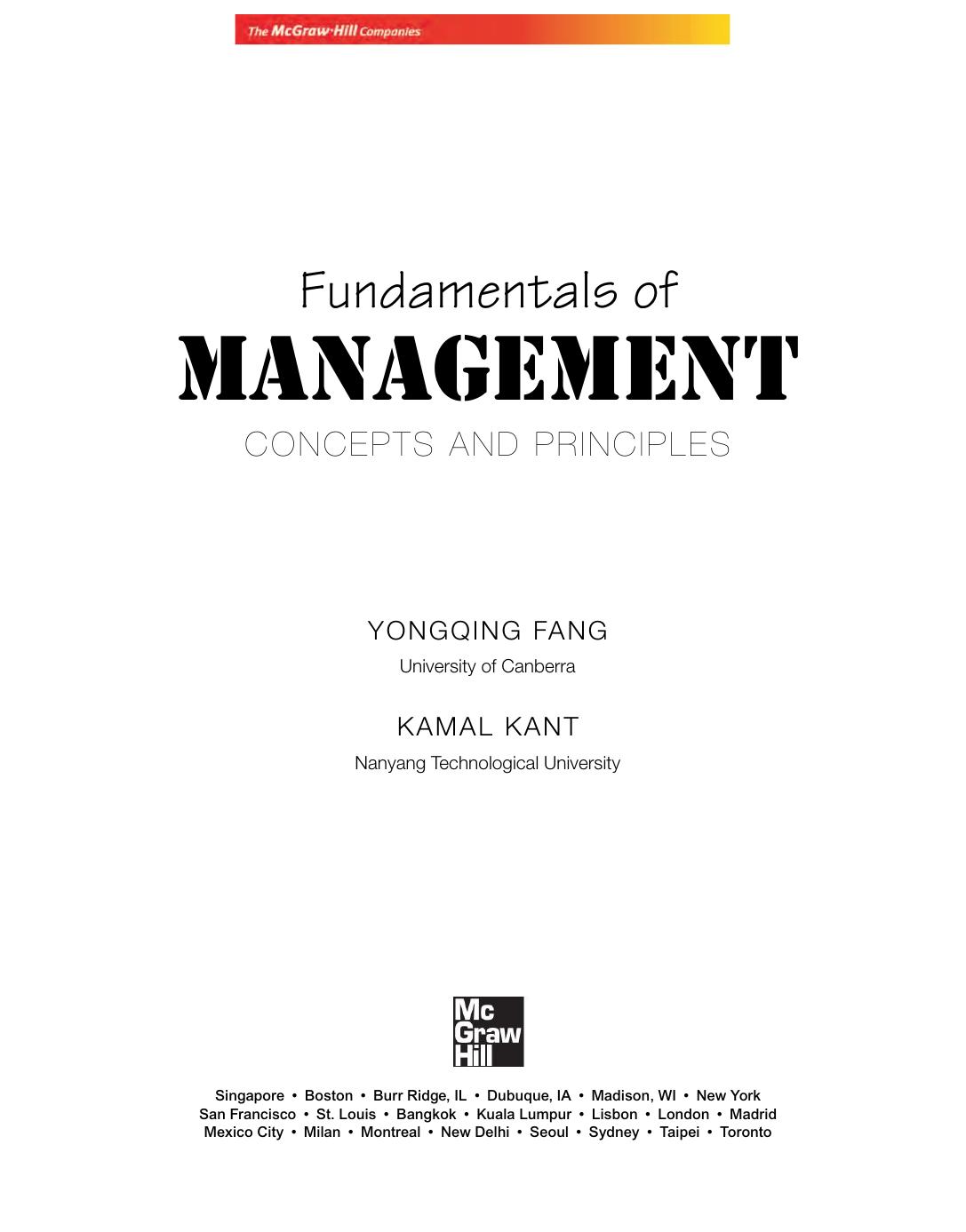 Fundamentals Of Management Concepts And PRINCIPLES Kant Kamal Fang Yongqing