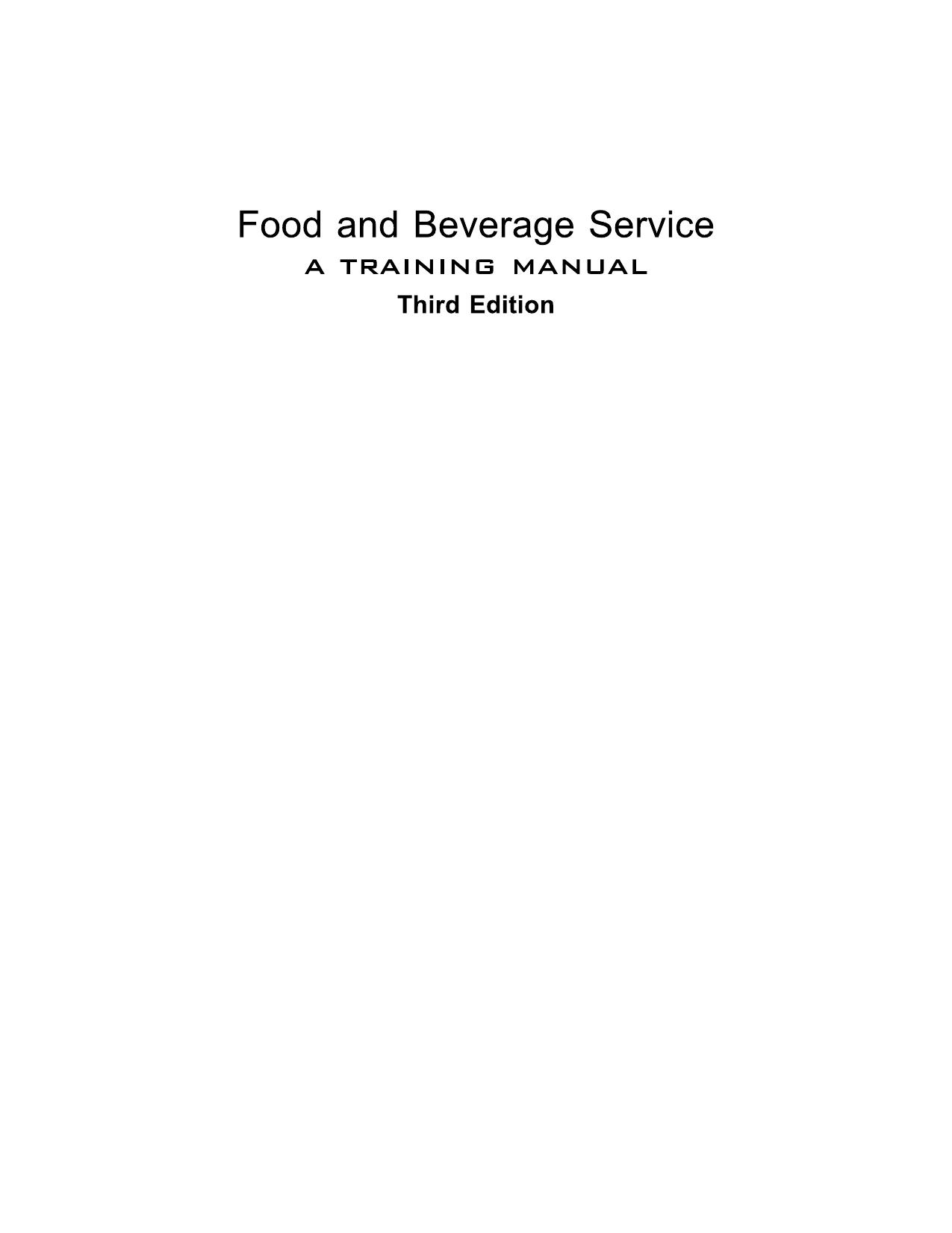 Food and Beverage Service A Training Manual Sudhir Andrews