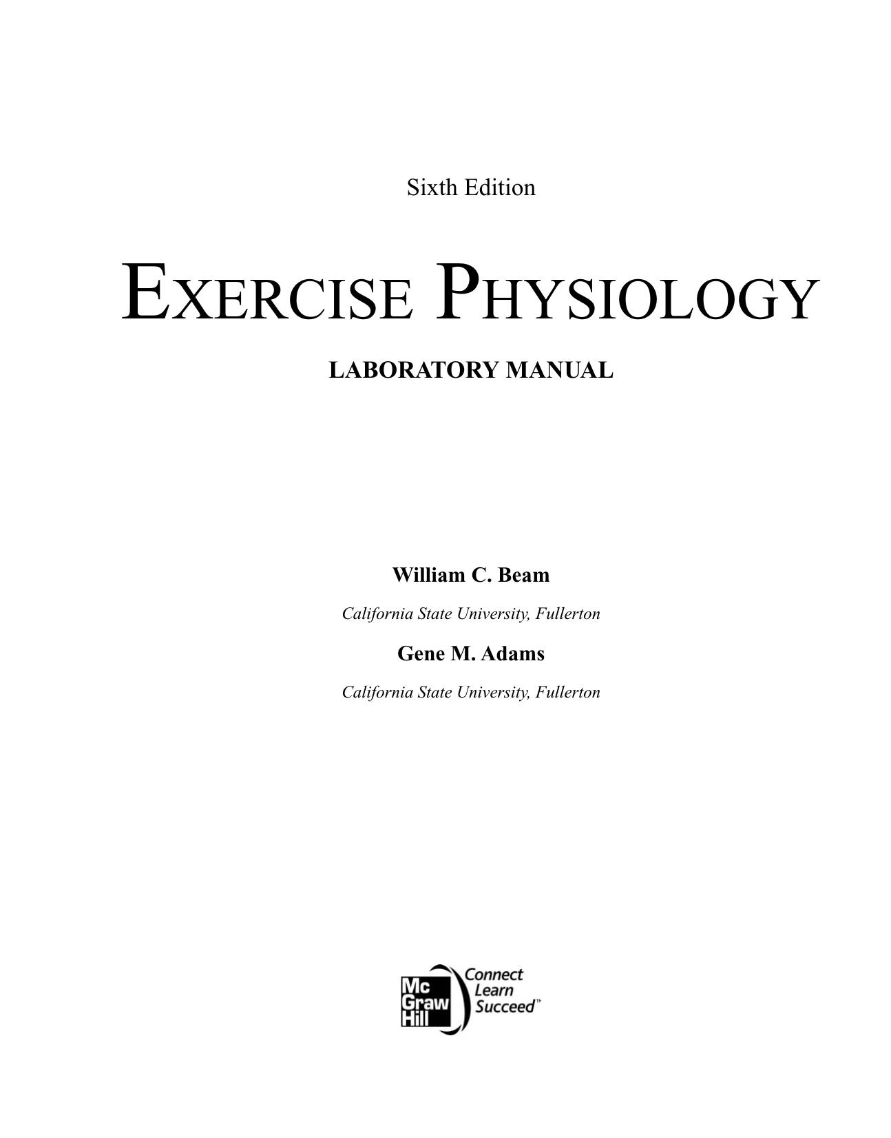 Exercise Physiology Laboratory Manual Beam William